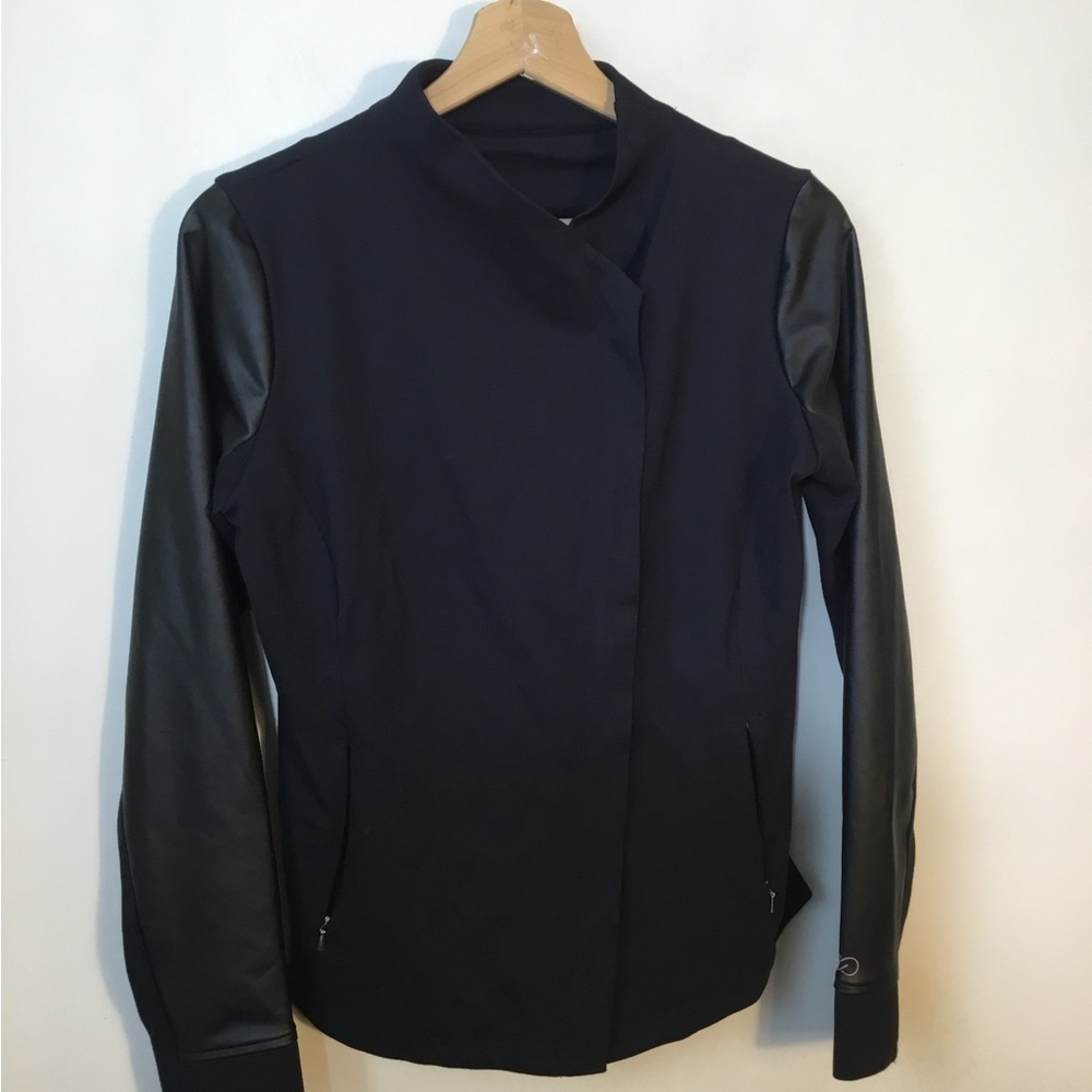 Calia Faux Leather Sleeve Panel Moto Full Zip Jacket - Picture 5 of 6